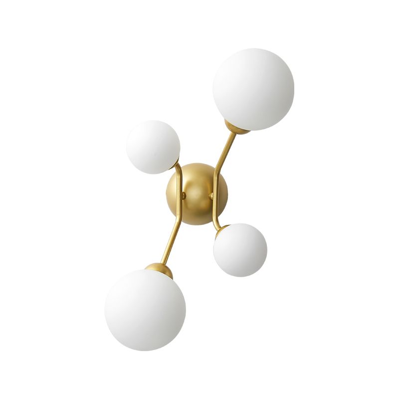 Modernism 4-Light Sconce Lighting with Cream Glass Shade Black/Gold Finish Orb Wall Mounted Lamp Fixture
