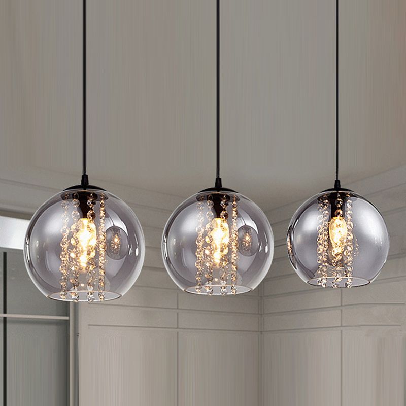 Dîner sphérique Lampe suspendue Verre fumée 1 lumière pendante moderne avec décor en cristal