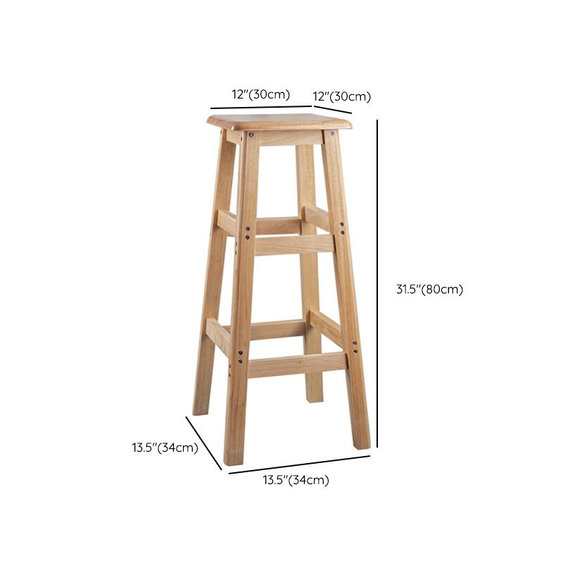 Contemporary Backless Square Seat Indoor Solid Wood Bar Stool
