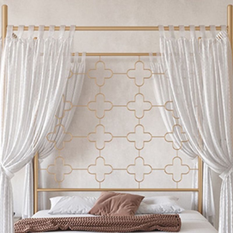 Metal Four Poster Bed with Open-Frame Headboard, Glam Standard Bed