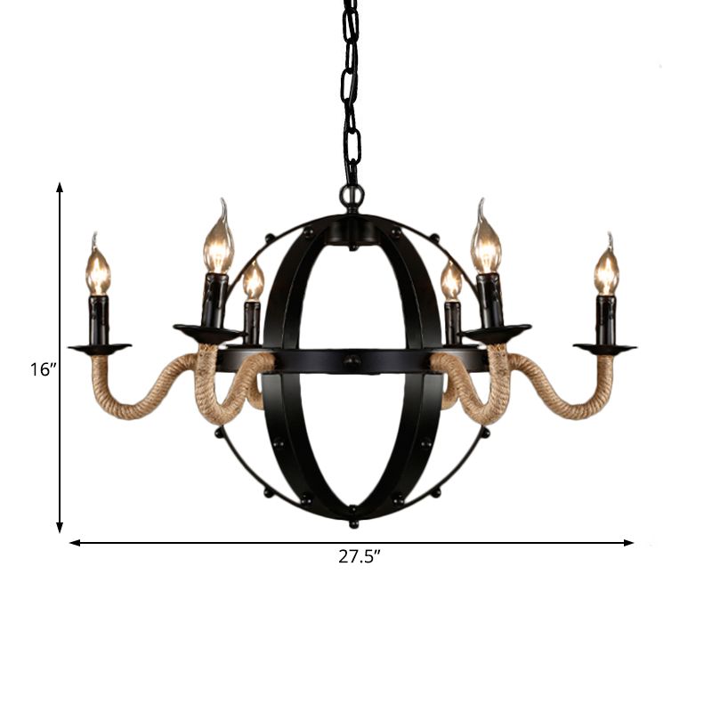 6 Lights Candle Ceiling Lamp Country Black Metal Chandelier Pendant Light for Dining Room