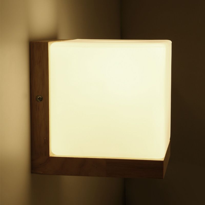 Square Wall Mounted Lamp Modern Simplicity Wood Wall Mount Lamp for Living Room