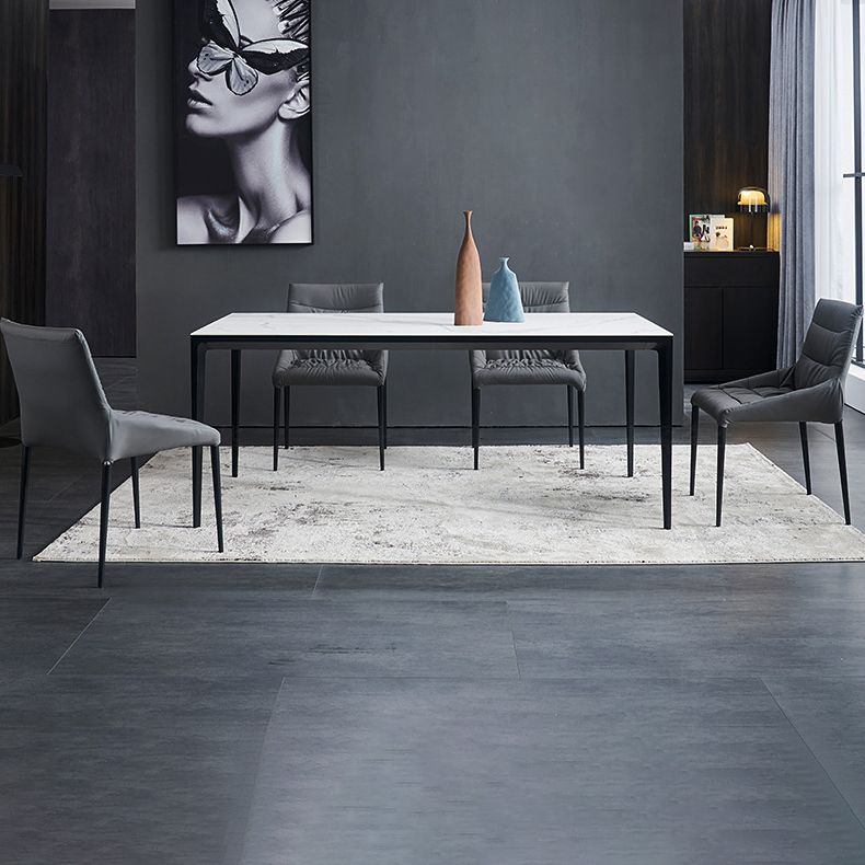 Mesa de comedor rectangular moderna Mesa de comedor de piedra sinterizada con 4 patas de metal