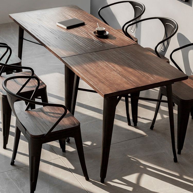 Industrial Dark Brown Dining Table Set 1/2/3/5 Pcs Solid Wood Dinette Set