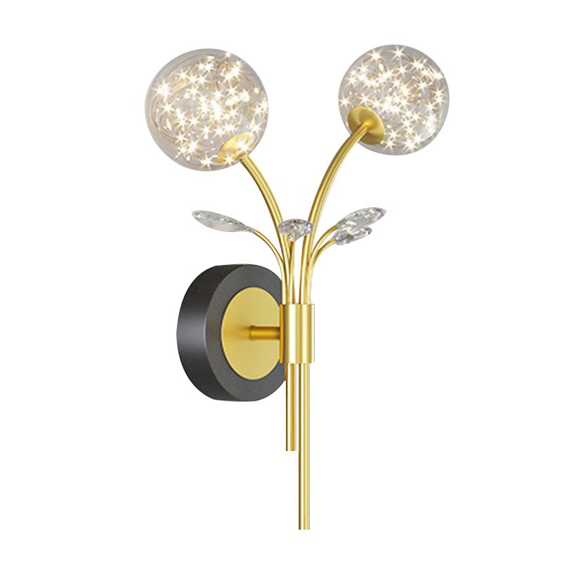 Modern Style Spherical Shape Wall Sconce Glass 2 Light Sconces for Bedroom