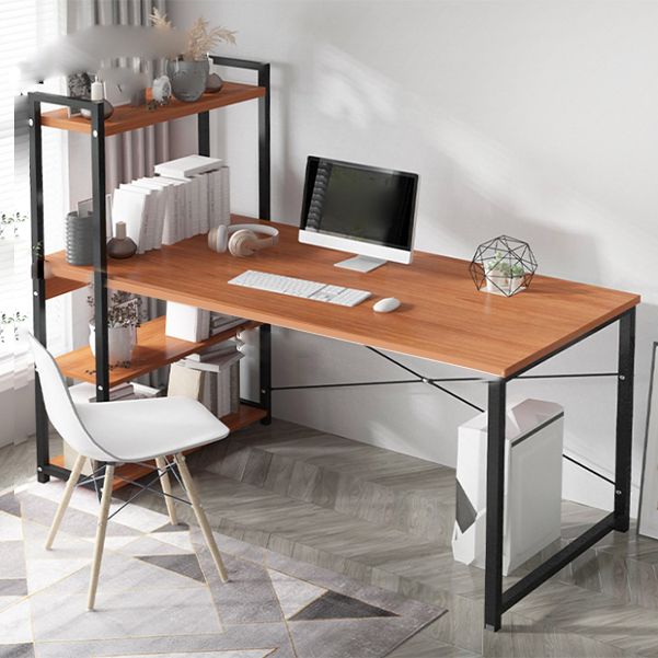 Metal and Wood Writing Desk Contemporary Corner Bedroom Office Desk with Bookshelf