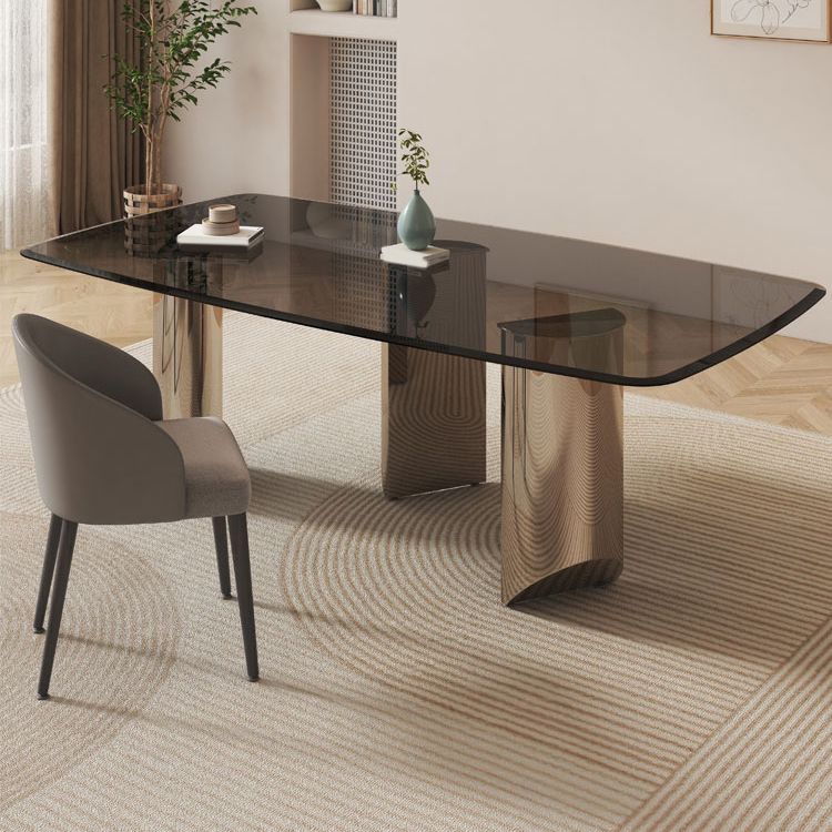 Rectangular Dining Table Clear Glass Tabletop with Chrome Base