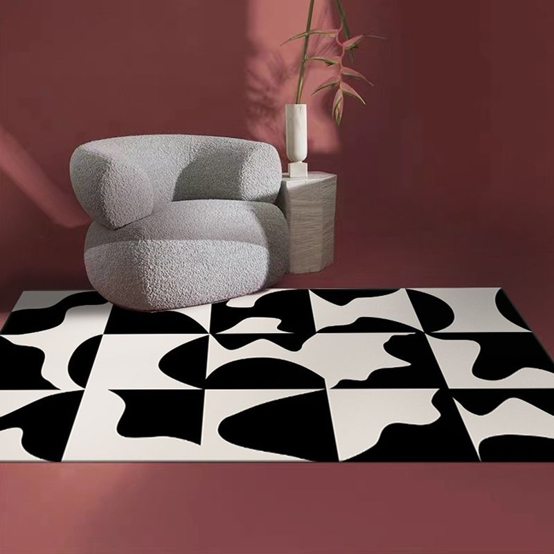 Stylish Black and White Textured Rug Polyester Area Carpet Anti-Slip Washable Rug