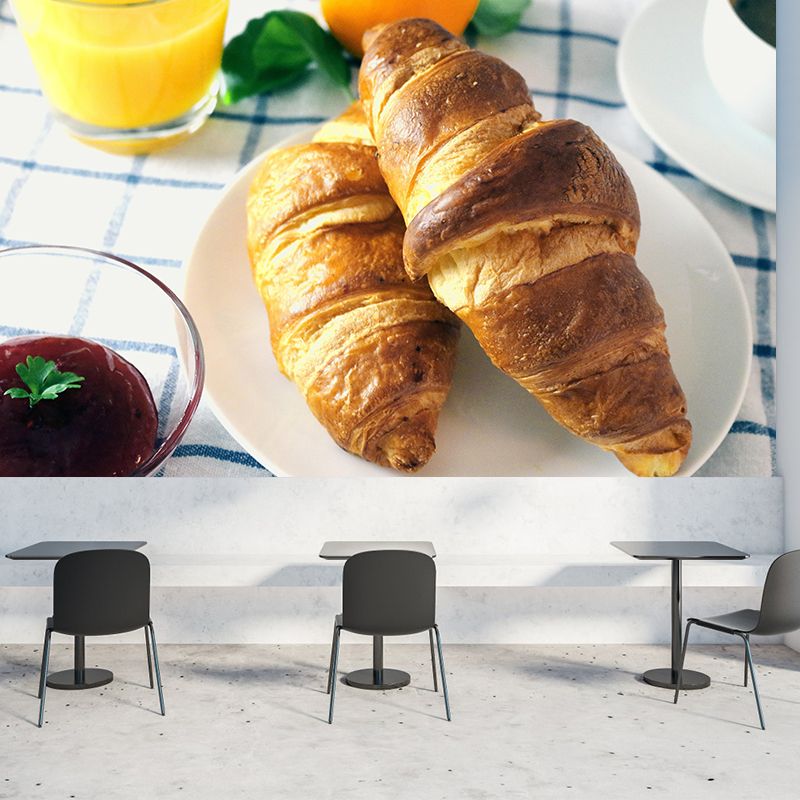 Contemporary Croissant Wall Mural Environment Friendly Wallpaper for Cake Shop