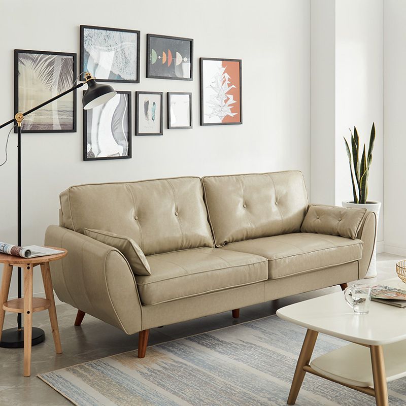 Contemporary Faux Leather Sofa Flared Arm Button-tufted Loose Back Sofa for Living Room