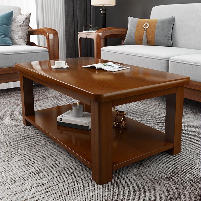 Contemporary Solid Wood Coffee Table Rectangle 4 Legs Coffee Cocktail Table