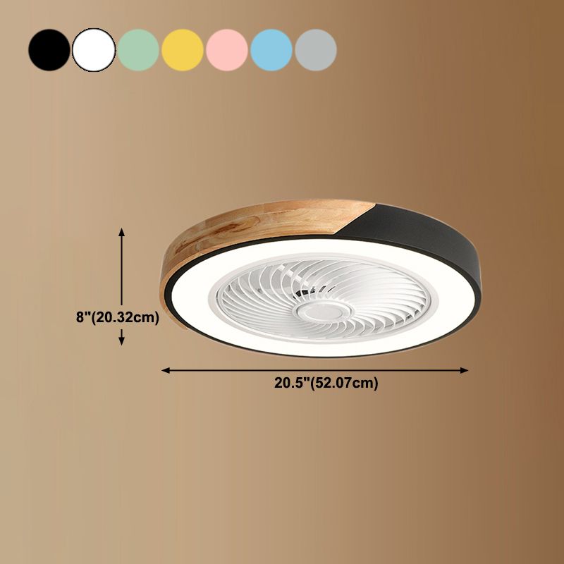 Lámpara de ventilador LED redondeo de macaron con cuchillas invisibles dormitorio de madera sólida semi flush luz