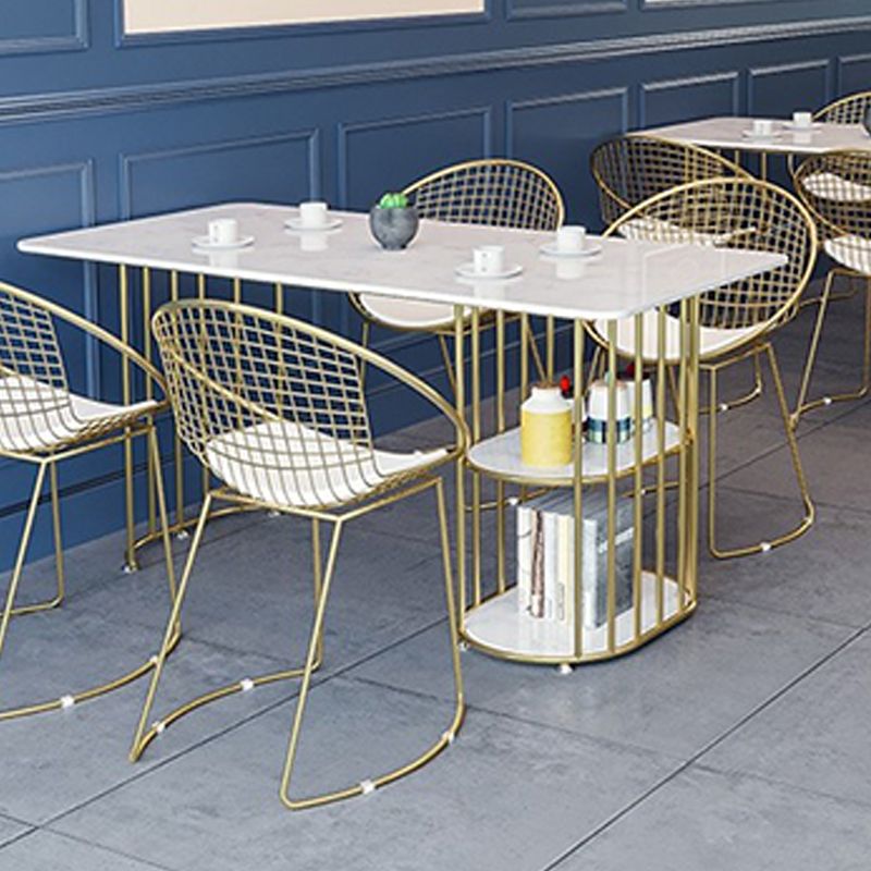 Stone and Metal Table Modern Minimalist Home Storage Rectangular Dining Table