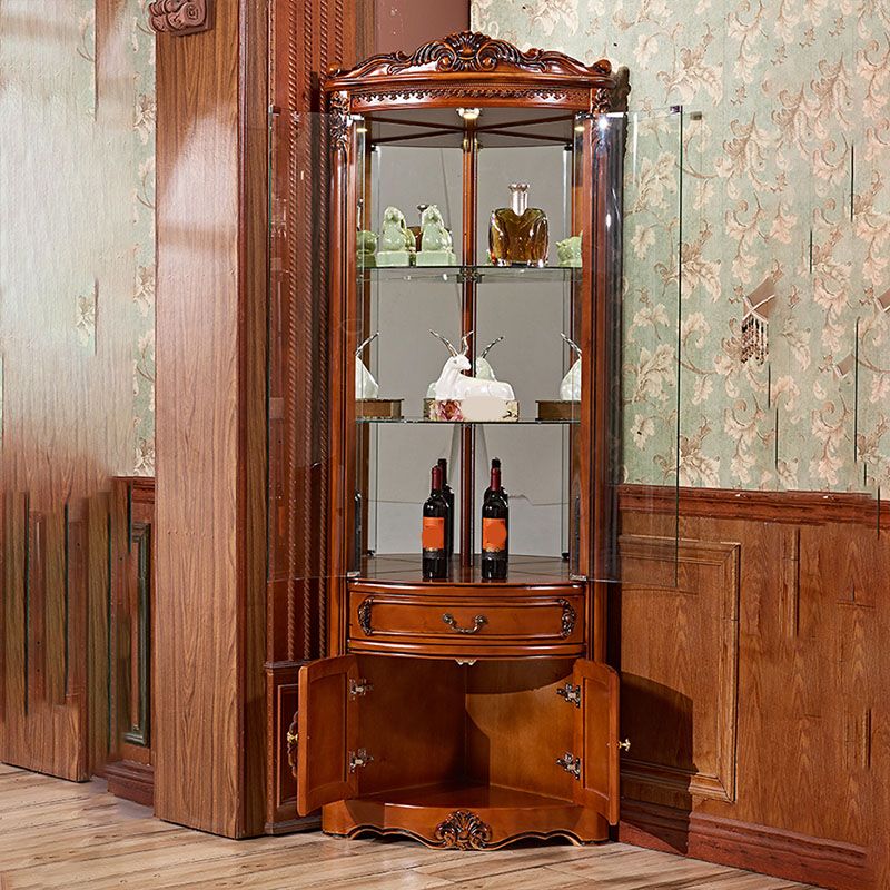 Glass Paned Solid Wood Rustic Knobs Accent Cabinet with Doors