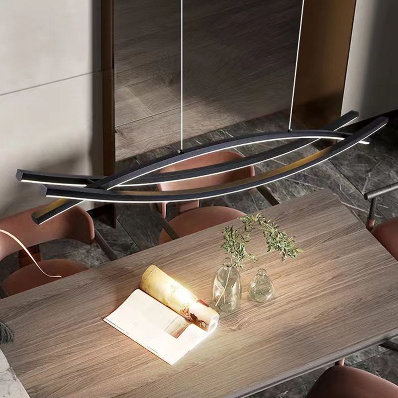 Modern Curved Hanging Island Light Metal LED Dining Room Island Ceiling Light