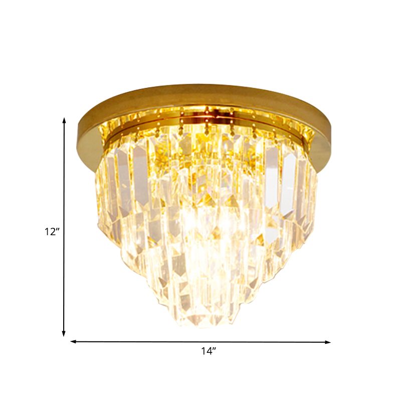 4 Bulbs Tapered Flush Ceiling Light Traditional Gold Crystal Prism Flushmount Lighting