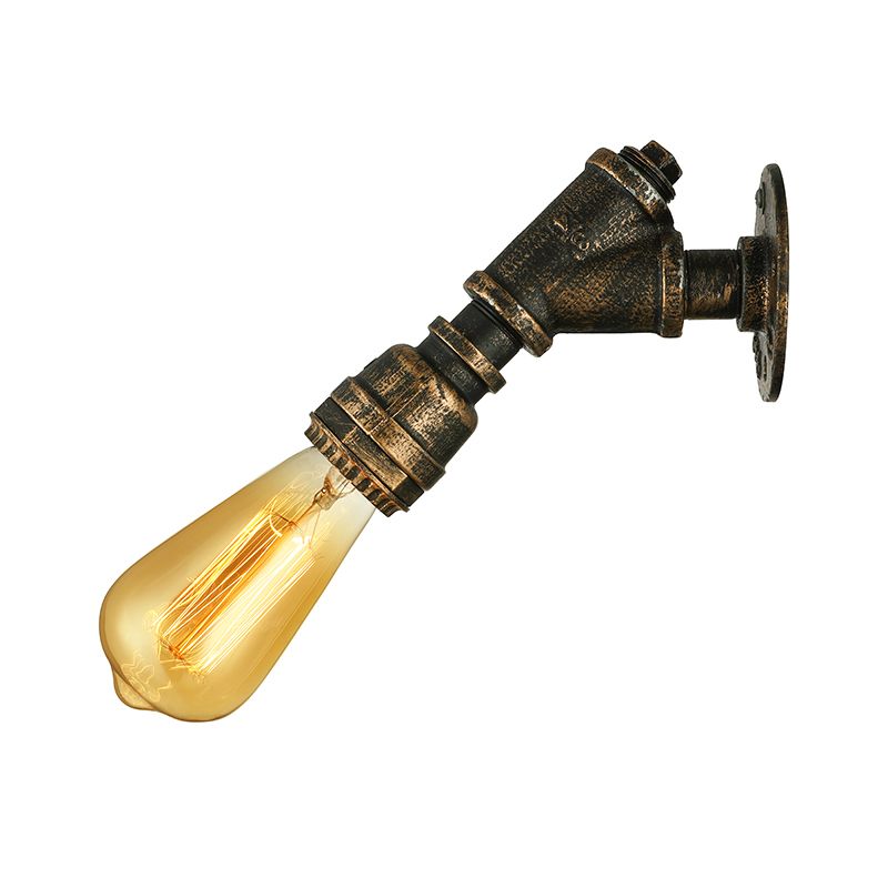 1 Light Wall Lighting Farmhouse Style Open Bulb Iron Mini Wall Mount Light with Water Pipe in Bronze
