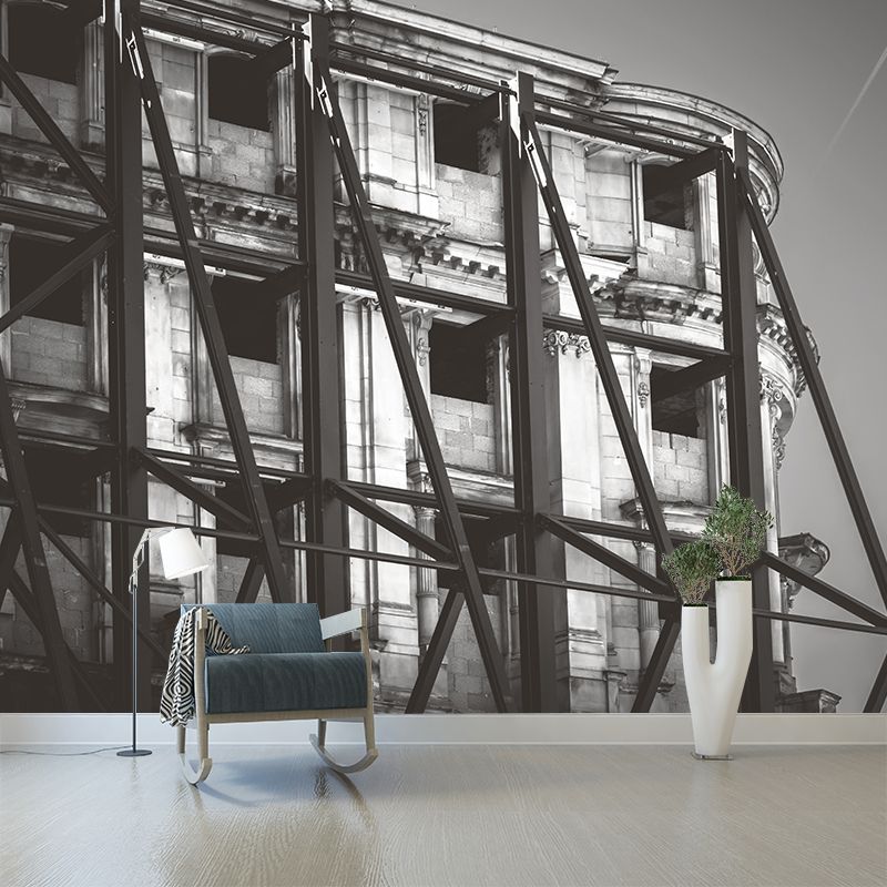 Buildings Mural Contemporary Mildew Resistant Wall Covering for Living Room