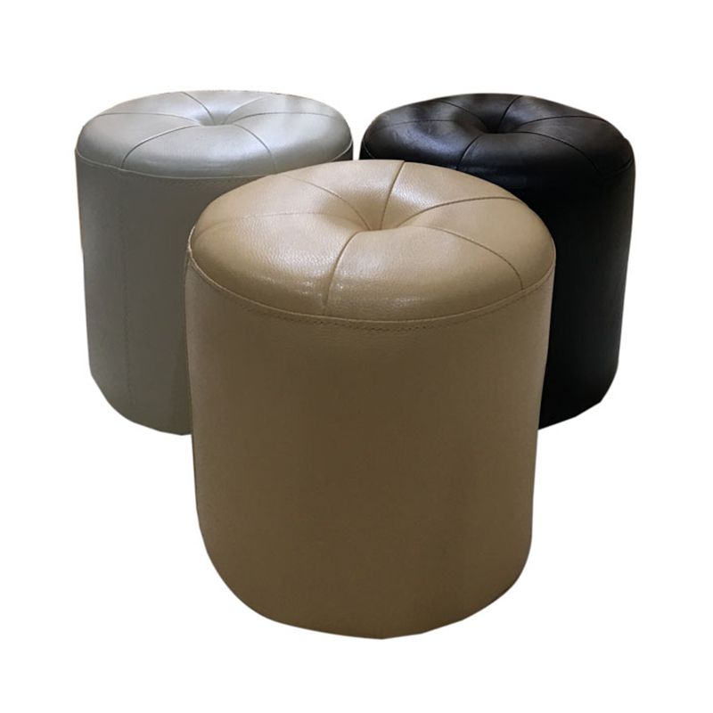 Modern PU Leather Pouf Chair Plain Cylinder Shape Tufted Mildew Resistant Ottoman Stool
