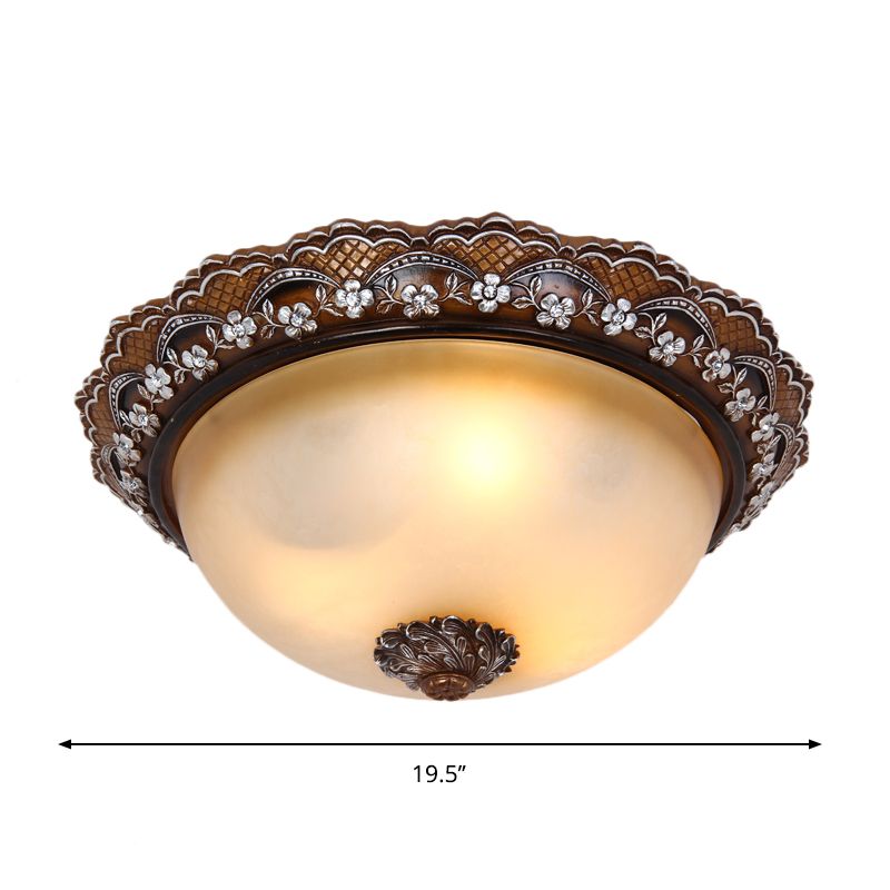 13"/16"/19.5" Width Dome Shaped Flushmount Antiqued 2/3 Lights Glass Close to Ceiling Lighting in Brown