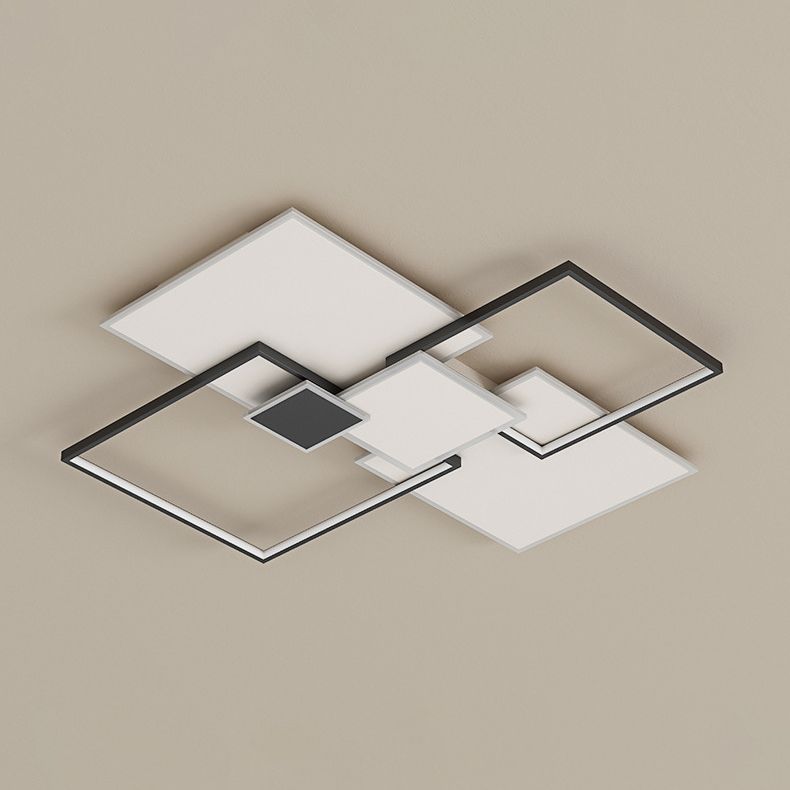 Lámpara de techo cuadrada, lámpara de techo LED de metal simple para dormitorio, montaje empotrado, color negro