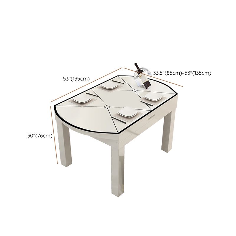 Modern Glass Desktop Stretchable Dining Table Oak Base for Dining Room