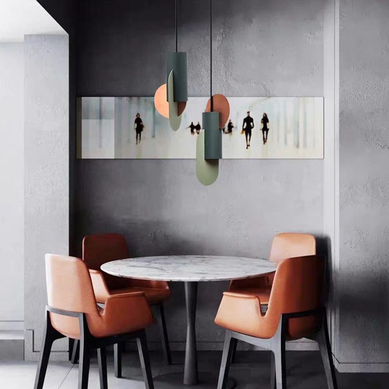 Geometric Cafe Pendant Light Metal Metal 1-Light Macaron Style Drop Lampe en vert-rose-rose