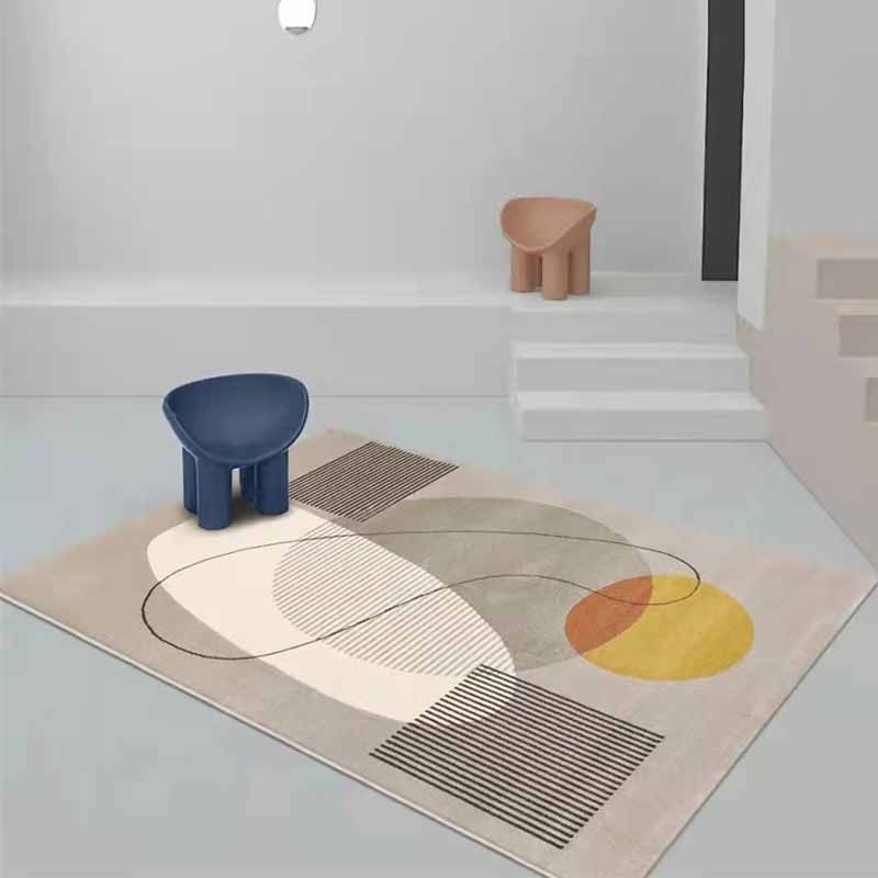 Nordic Color Block Rug Polyester Area Carpet Non-Slip Backing Indoor Carpet for Living Room
