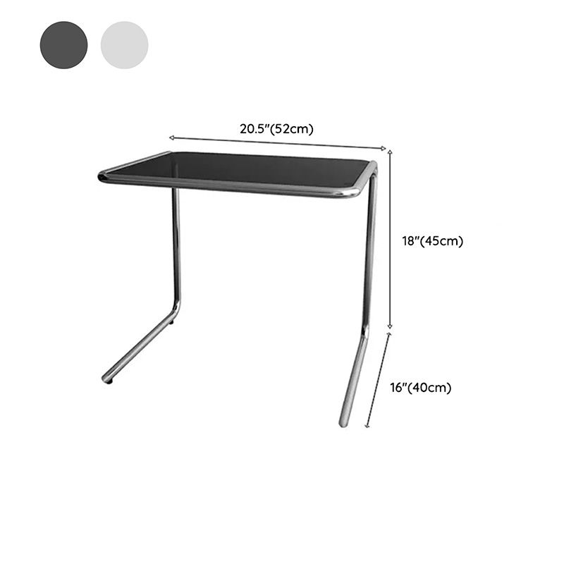 Contemporary Sled Glass Metal Side Table Rectangular Bedside End Table