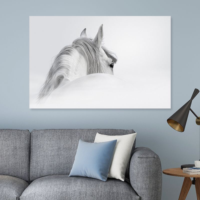 Contemporary Horse Wall Art Light-Color Textured Canvas Print for Dining Room