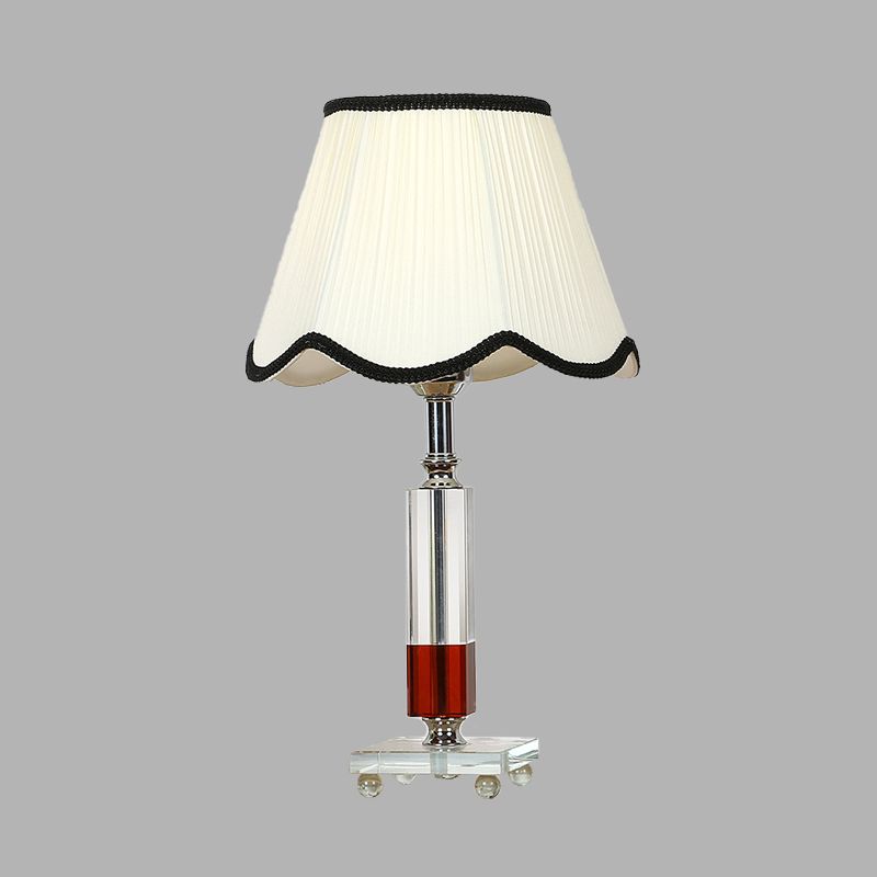 White 1 Light Table Lamp Lodge Style Crystal Rectangle Nightstand Light with Fabric Shade