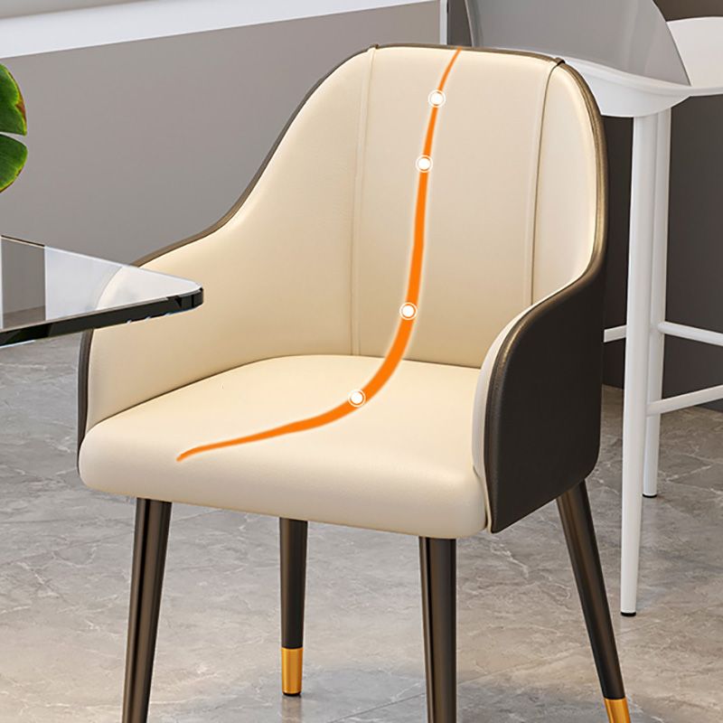 Glam Faux Leather Dining Chairs Metal Arm Dining Room Chairs