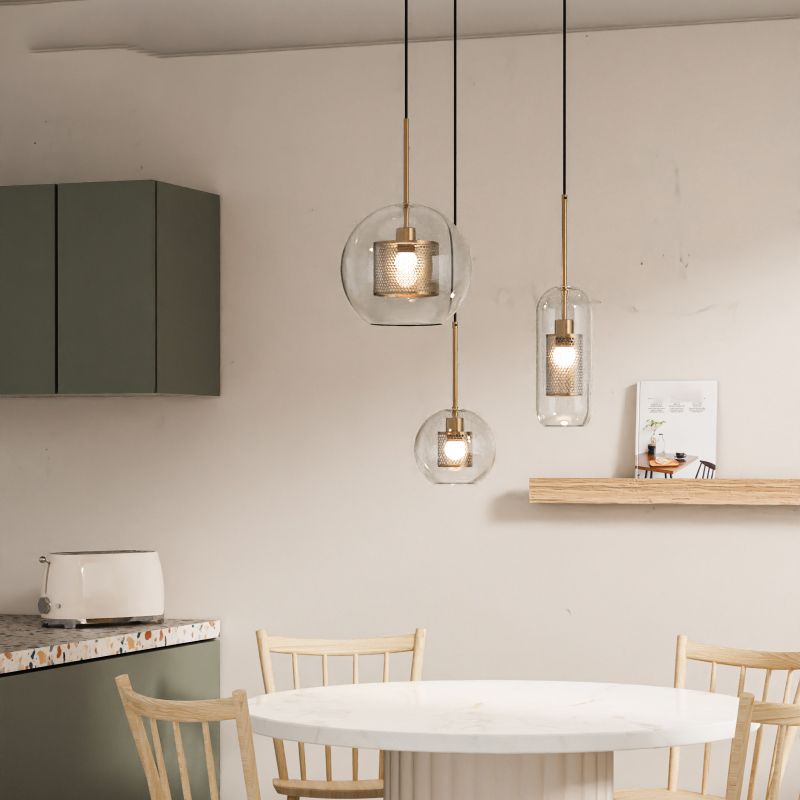 1 lampe suspendue en verre léger métal géométrique suspendu pendant léger en clair