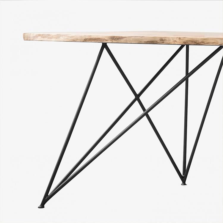 Mesa de comedor rectangular de lujo tradicional, mesa de madera maciza con 4 patas de metal