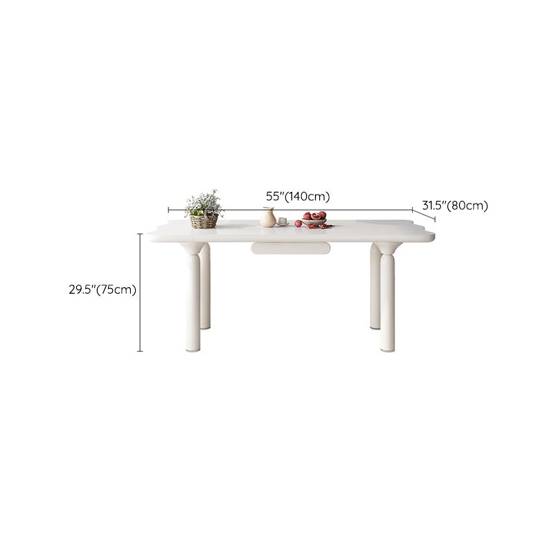 White Rectangle Dining Table Stone and Solid Wood Dining Table with 4 Legs