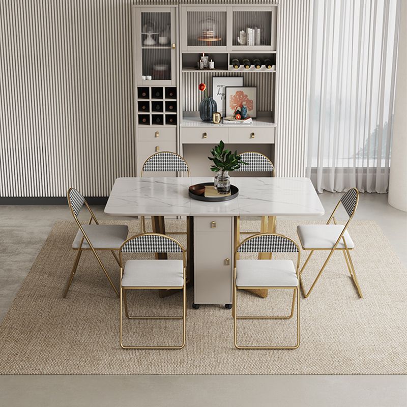 Folding Dining Table Set 1/3/5/7 Pcs Sintered Stone Dining Table with Armless Chairs