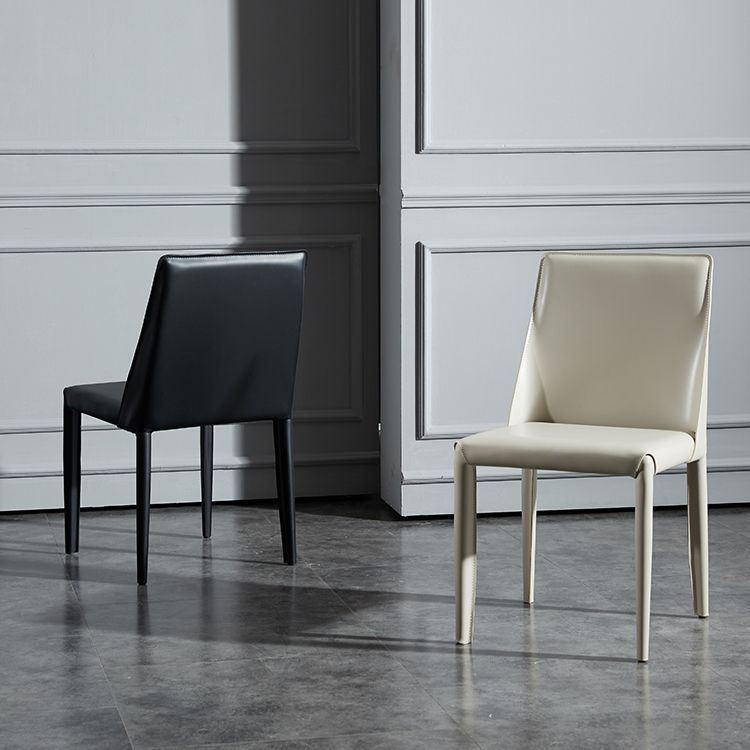 Solid Back Armless Dining Chairs Indoor Leather Side Chairs with Metal Legs