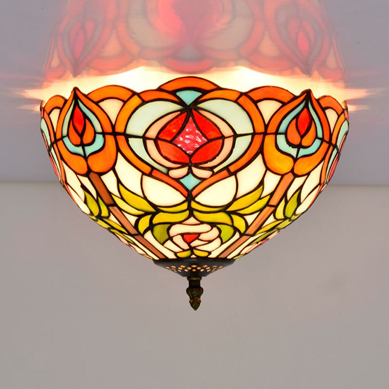 Bowl Cut Glass Plafond Inbouw Victoriaanse 2/3/5 Heads Wit en Groen Inbouw Lichtarmatuur, 12"/16"/19,5" Breed