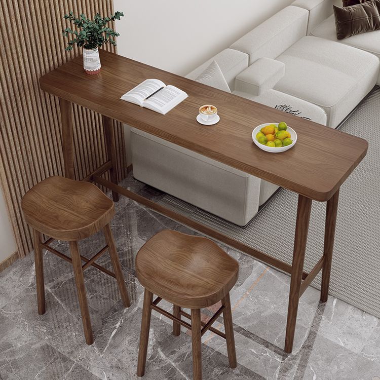 Modern Wooden Bistro Bar Table Rectangle Footrest Bar Table for Living Room