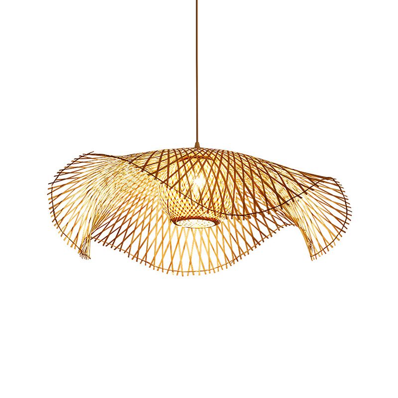 Simplicity Lotus Leaf Suspension Light Bamboo 1-Light Restaurant Pendant Light in Wood