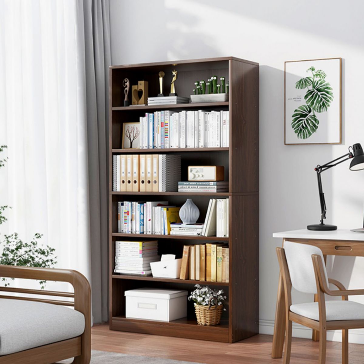 Closed Back Modern Style Bookshelf Wood Bookcase for Home Office