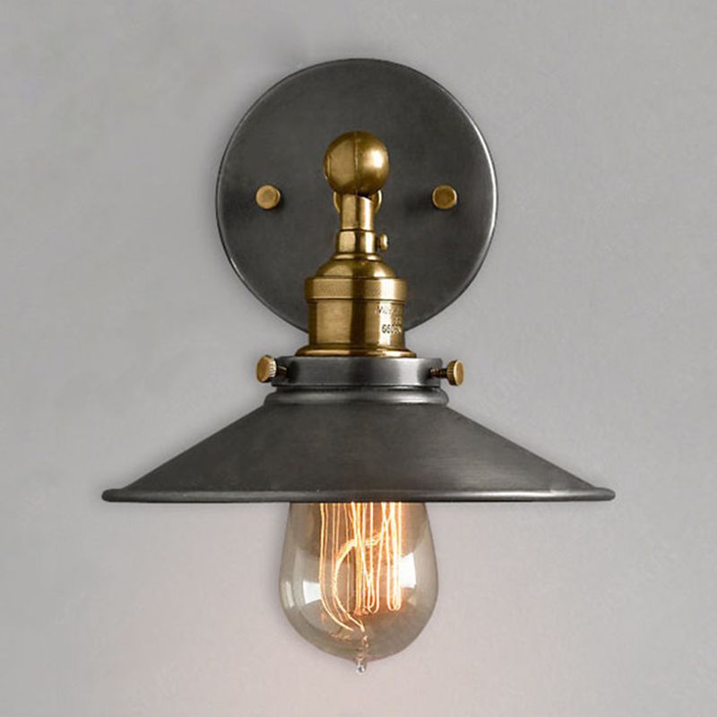 Vintage Industrial Style Glasce Single Light avec peu profond de lampe murale à ombre à métaux évasé pour barre