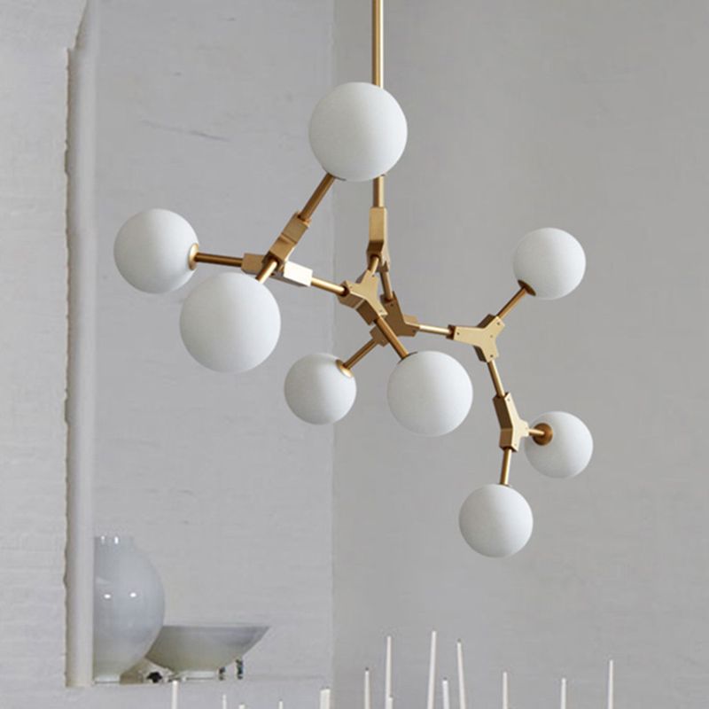 Gold Modern Branch Branch Molecular lampadario molecolare Bianco di vetro Blaccia Aibero appeso per la sala da pranzo in cucina