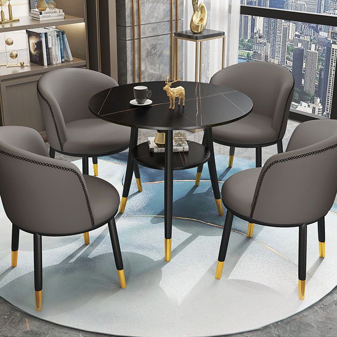 Traditional Luxury Dining Table Round Sintered Stone Table with Black Frame