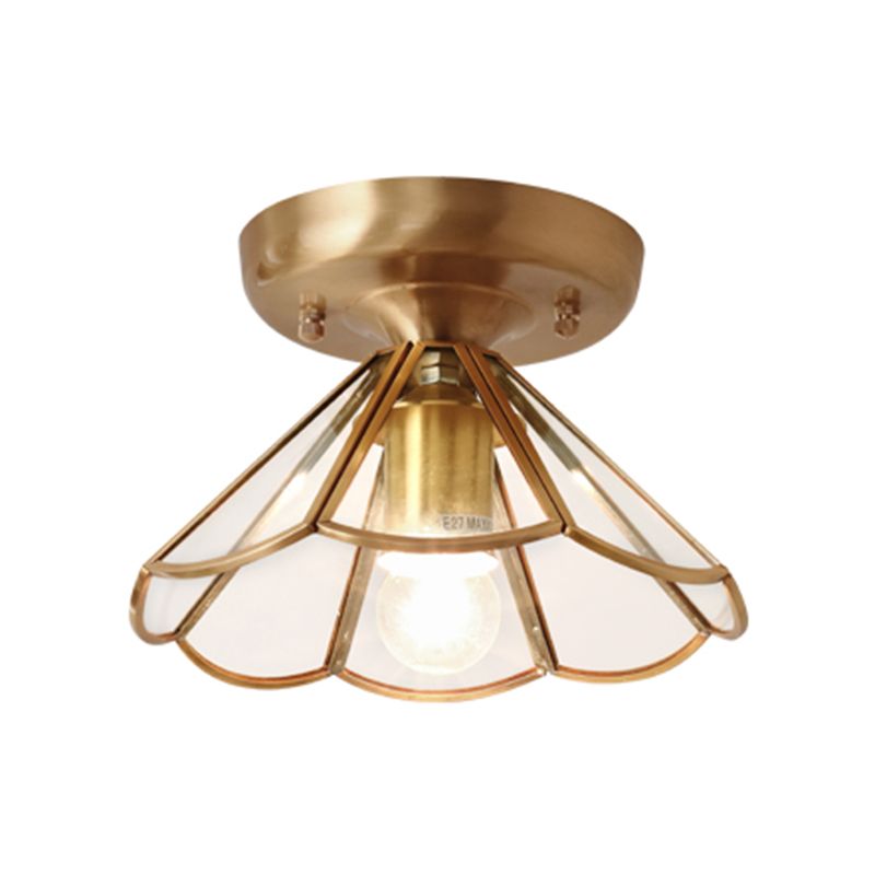 Brass Ceiling Light Fixture Vintage Glass Scalloped Semi Flush Mount Light