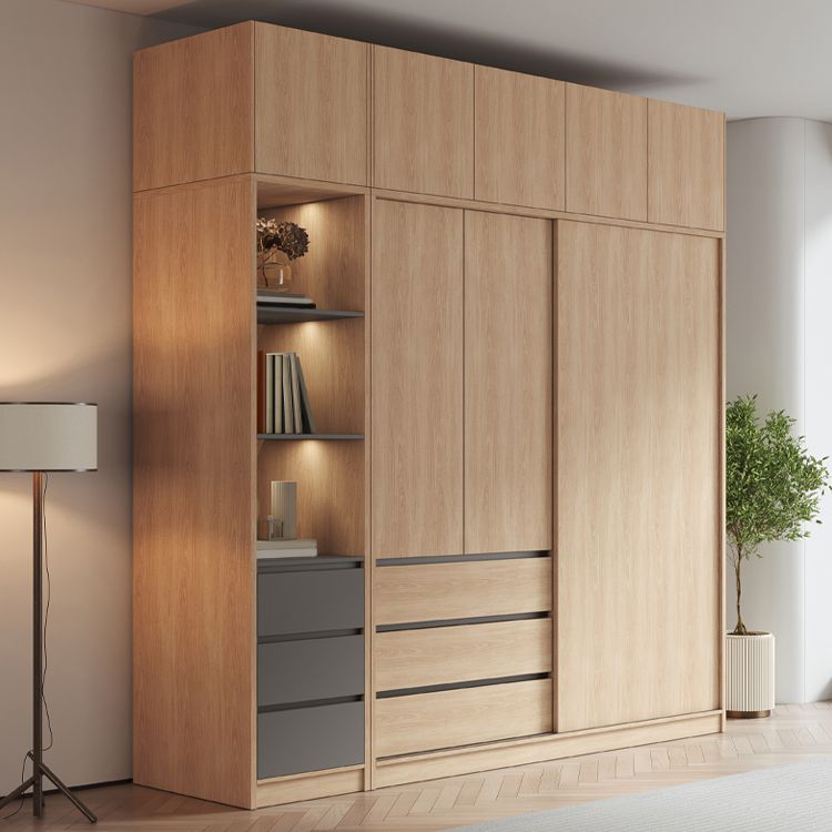 Modern Light Wood Finish Cabinet with Drawers Manufactured Wood Storage Cabinet