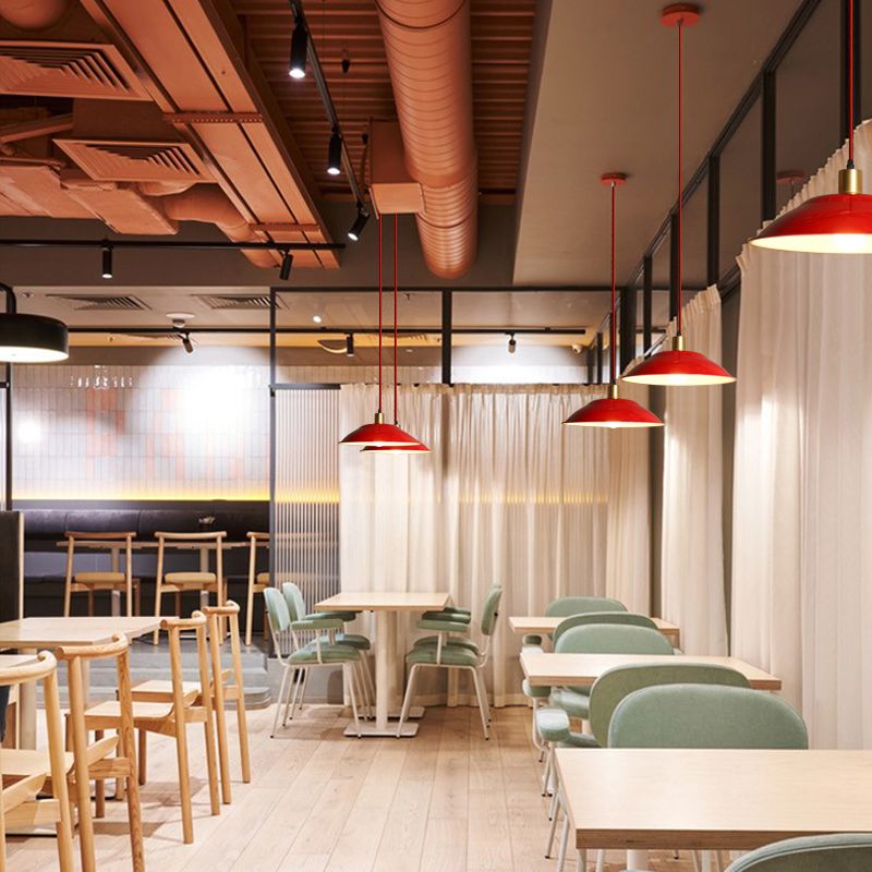 Lámpara colgante de acabado rojo de metal geométrico 1 cabeza vintage colgante luz de techo para restaurante