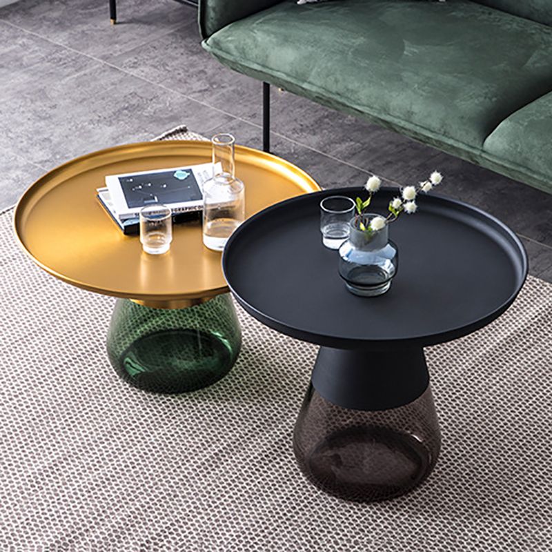 Modern Style Black/gold Metal Countertop Glass Base Grey/green Round Side Table