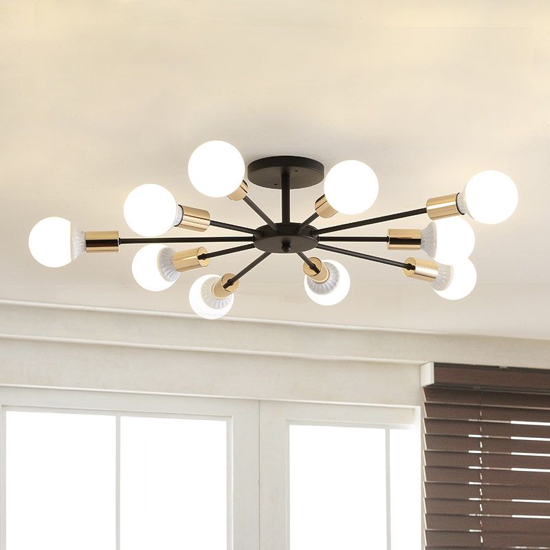 Black Sputnik Semi Flush Light Industrial Metallic 6/8 Lights Ceiling Mounted Fixture with Exposed Bulb, 23.5"/27.5" W