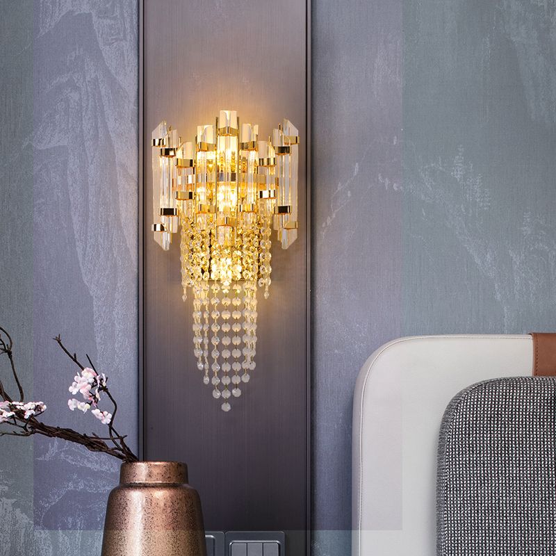 Lámpara de pared de oro de cristal en el estilo artístico moderno de metal electroplacado de 3 luces.